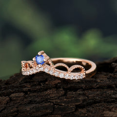 4 Prong Round Cut Princess Queen Crown Tiara Ring Unique Sapphire Rings Band Ring