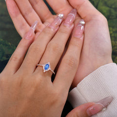 Vintage 4 Prong Oval Cut Sapphire Engagement Ring Cluster Pave Bridal Ring