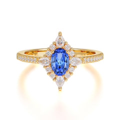 Vintage 4 Prong Oval Cut Sapphire Engagement Ring Cluster Pave Bridal Ring