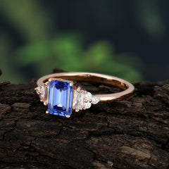 1 Carat Emerald Cut Sapphire Engagement Ring Classic Side Stone Wedding Ring