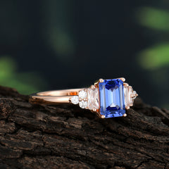 1 Carat Emerald Cut Sapphire Engagement Ring Classic Side Stone Wedding Ring