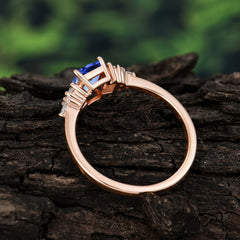 1 Carat Emerald Cut Sapphire Engagement Ring Classic Side Stone Wedding Ring