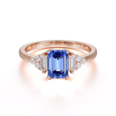 1 Carat Emerald Cut Sapphire Engagement Ring Classic Side Stone Wedding Ring