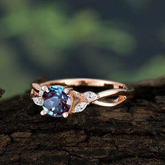 1 Carat Round Alexandrite Promise Ring Nature Theme Engagement Ring