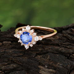 4 Prong Vintage Round Cut Cluster Sapphire Ring | Wedding & Engagement Ring | Flower Design Jewelry