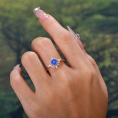 4 Prong Vintage Round Cut Cluster Sapphire Ring | Wedding & Engagement Ring | Flower Design Jewelry