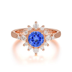 4 Prong Vintage Round Cut Cluster Sapphire Ring | Wedding & Engagement Ring | Flower Design Jewelry