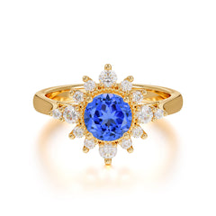 4 Prong Vintage Round Cut Cluster Sapphire Ring | Wedding & Engagement Ring | Flower Design Jewelry