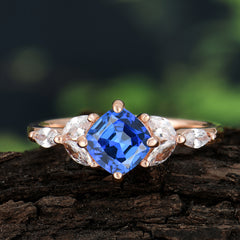 Cushion Cut 1 Carat  Sapphire Anniversary Ring Classic Side Stone Ring