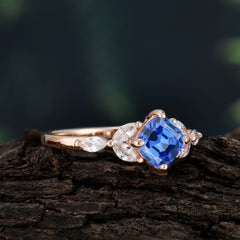 Cushion Cut 1 Carat  Sapphire Anniversary Ring Classic Side Stone Ring