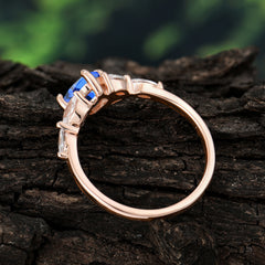 Cushion Cut 1 Carat  Sapphire Anniversary Ring Classic Side Stone Ring