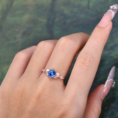 Cushion Cut 1 Carat  Sapphire Anniversary Ring Classic Side Stone Ring
