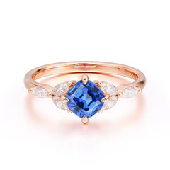 Cushion Cut 1 Carat  Sapphire Anniversary Ring Classic Side Stone Ring