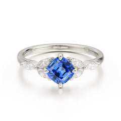 Cushion Cut 1 Carat  Sapphire Anniversary Ring Classic Side Stone Ring