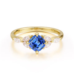 Cushion Cut 1 Carat  Sapphire Anniversary Ring Classic Side Stone Ring