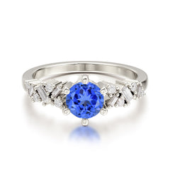 0.8 Carat 6 Prong Round Cut Sapphire Classic Engagement Wedding Ring