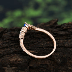 2 Prong Marquise & Round Cut Sapphire Curved Wedding Band Stacking Ring