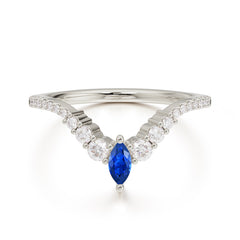 2 Prong Marquise & Round Cut Sapphire Curved Wedding Band Stacking Ring