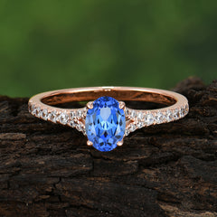1 Carat Oval Cut 4 Prong Classic Sapphire Promise Ring Pave Setting
