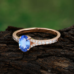 1 Carat Oval Cut 4 Prong Classic Sapphire Promise Ring Pave Setting