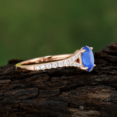 1 Carat Oval Cut 4 Prong Classic Sapphire Promise Ring Pave Setting
