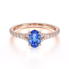 1 Carat Oval Cut 4 Prong Classic Sapphire Promise Ring Pave Setting