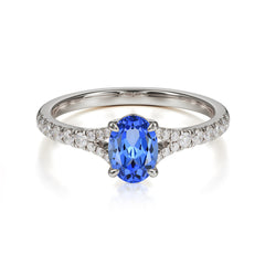 1 Carat Oval Cut 4 Prong Classic Sapphire Promise Ring Pave Setting