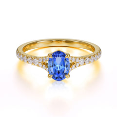1 Carat Oval Cut 4 Prong Classic Sapphire Promise Ring Pave Setting