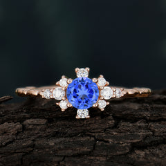 0.5 Carat 4 Prong Round Cut Unique Cluster Sapphire Wedding Ring