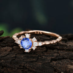 0.5 Carat 4 Prong Round Cut Unique Cluster Sapphire Wedding Ring