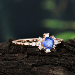 0.5 Carat 4 Prong Round Cut Unique Cluster Sapphire Wedding Ring