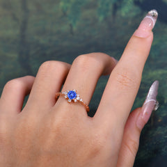 0.5 Carat 4 Prong Round Cut Unique Cluster Sapphire Wedding Ring
