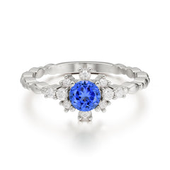 0.5 Carat 4 Prong Round Cut Unique Cluster Sapphire Wedding Ring