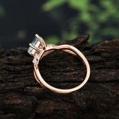 Nature Inspired Leaf Twisted Infinity Ring Kite Cut 2 Carat 6-Prong Natural Moss Agate Bridal Ring