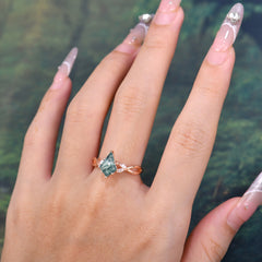 Nature Inspired Leaf Twisted Infinity Ring Kite Cut 2 Carat 6-Prong Natural Moss Agate Bridal Ring