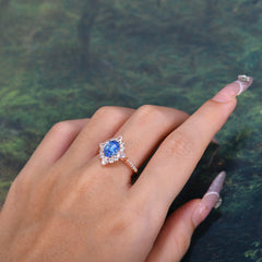 1.5CT Oval Cut Sapphire Classic Side Stone 4 Prong Engagement Ring Unique Halo Bridal Ring