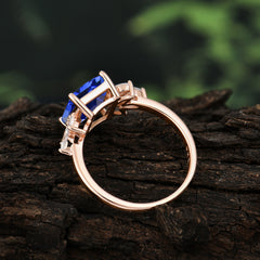 4CT Emerald Cut Sapphire Vintage 4 Prong Engagement Ring with Marquise Cluster