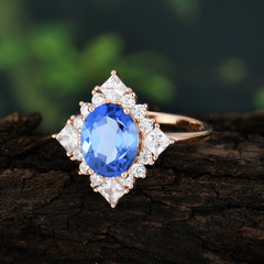 3CT Oval Cut 4 Prong Sapphire Engagement Ring Halo Princess Sapphire Women Wedding Anniversary Ring