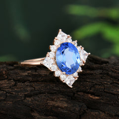 3CT Oval Cut 4 Prong Sapphire Engagement Ring Halo Princess Sapphire Women Wedding Anniversary Ring