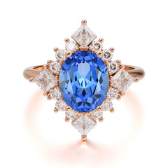 3CT Oval Cut 4 Prong Sapphire Engagement Ring Halo Princess Sapphire Women Wedding Anniversary Ring