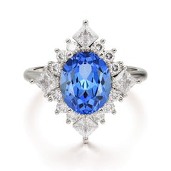 3CT Oval Cut 4 Prong Sapphire Engagement Ring Halo Princess Sapphire Women Wedding Anniversary Ring