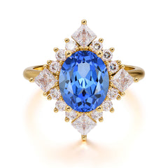 3CT Oval Cut 4 Prong Sapphire Engagement Ring Halo Princess Sapphire Women Wedding Anniversary Ring