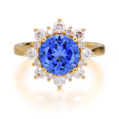 3CT Round Cut 4-Prong Sapphire Ring Cluster Halo Vintage Unique Engagement Ring Wedding Anniversary Birthday Gift Jewelry