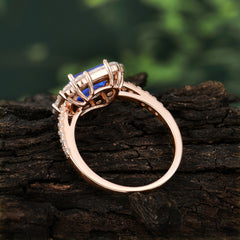 2.5CT Radiant Cut Sapphire Engagement Ring | 4 Prong Pave Halo Bridal Setting