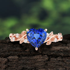 Classic 3 Prong Heart Cut Sapphire Leaf Engagement Ring