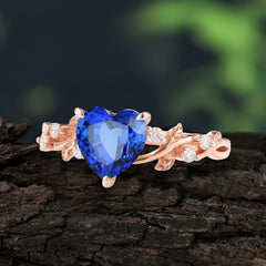 Classic 3 Prong Heart Cut Sapphire Leaf Engagement Ring