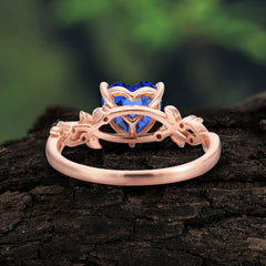 Classic 3 Prong Heart Cut Sapphire Leaf Engagement Ring