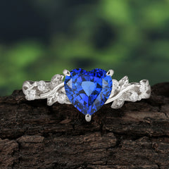 Classic 3 Prong Heart Cut Sapphire Leaf Engagement Ring