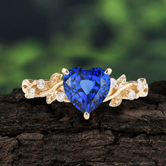 Classic 3 Prong Heart Cut Sapphire Leaf Engagement Ring