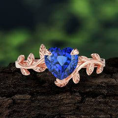Unique Design Heart Cut 3 Prong Sapphire Leaf Engagement Ring